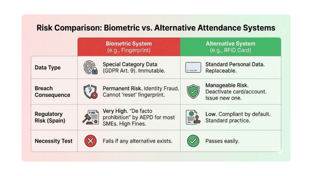 Infographic showing the alternatives and the comparisons between biometric and RFID.